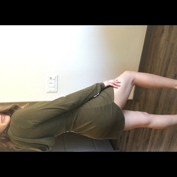 KHAKI GREEN SWOOP HEM DRESS - Picture 3 of 3